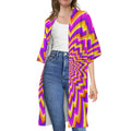 Yellow Expansion Moving Optical Illusion Open Front Beach Cover Up