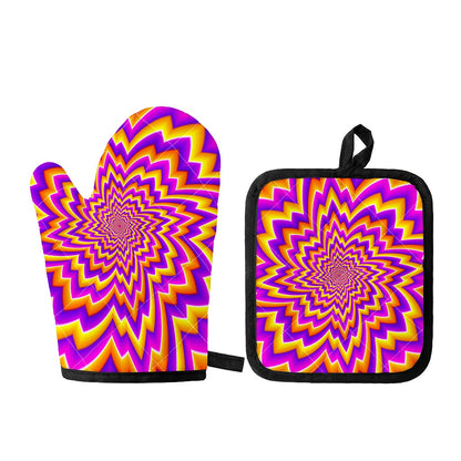 Yellow Expansion Moving Optical Illusion Oven Mitt And Pot Holder Set