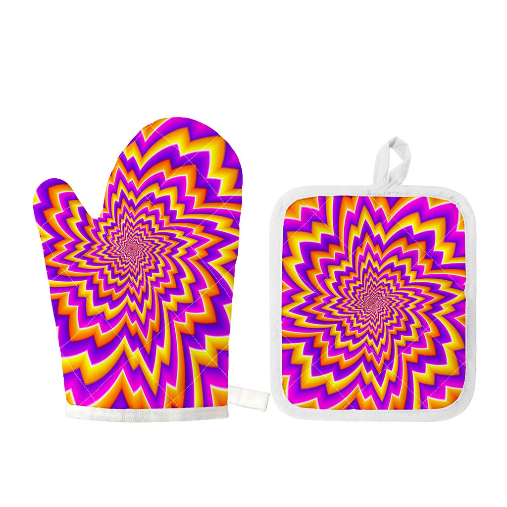 Yellow Expansion Moving Optical Illusion Oven Mitt And Pot Holder Set