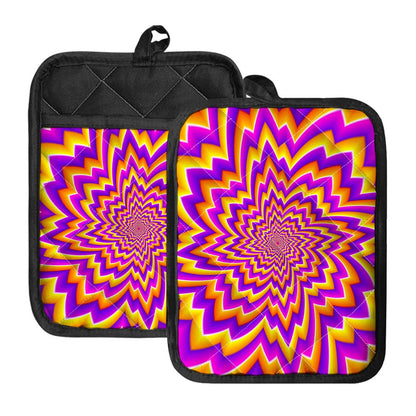 Yellow Expansion Moving Optical Illusion Pot Holders With Pocket