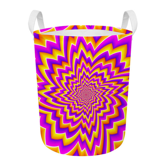 Yellow Expansion Moving Optical Illusion Round Laundry Basket