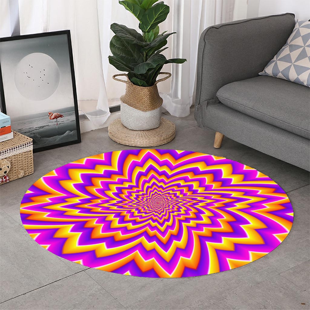 Yellow Expansion Moving Optical Illusion Round Rug