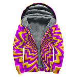Yellow Expansion Moving Optical Illusion Sherpa Lined Zip Up Hoodie