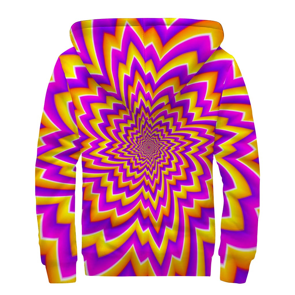 Yellow Expansion Moving Optical Illusion Sherpa Lined Zip Up Hoodie