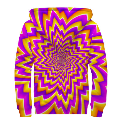 Yellow Expansion Moving Optical Illusion Sherpa Lined Zip Up Hoodie