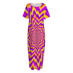 Yellow Expansion Moving Optical Illusion Short Sleeve Long Nightdress