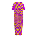 Yellow Expansion Moving Optical Illusion Short Sleeve Long Nightdress