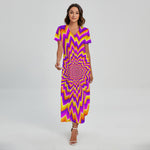 Yellow Expansion Moving Optical Illusion Short Sleeve Maxi Dress