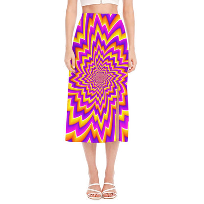 Yellow Expansion Moving Optical Illusion Side Slit Midi Skirt
