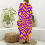 Yellow Expansion Moving Optical Illusion Silk V-Neck Kaftan Dress