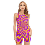 Yellow Expansion Moving Optical Illusion Sleeveless One Piece Swimsuit