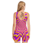 Yellow Expansion Moving Optical Illusion Sleeveless One Piece Swimsuit