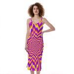 Yellow Expansion Moving Optical Illusion Slim Fit Midi Cami Dress