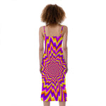 Yellow Expansion Moving Optical Illusion Slim Fit Midi Cami Dress