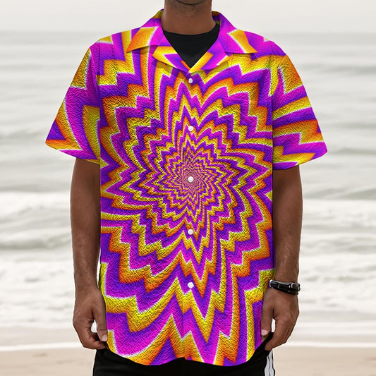 Yellow Expansion Moving Optical Illusion Textured Short Sleeve Shirt