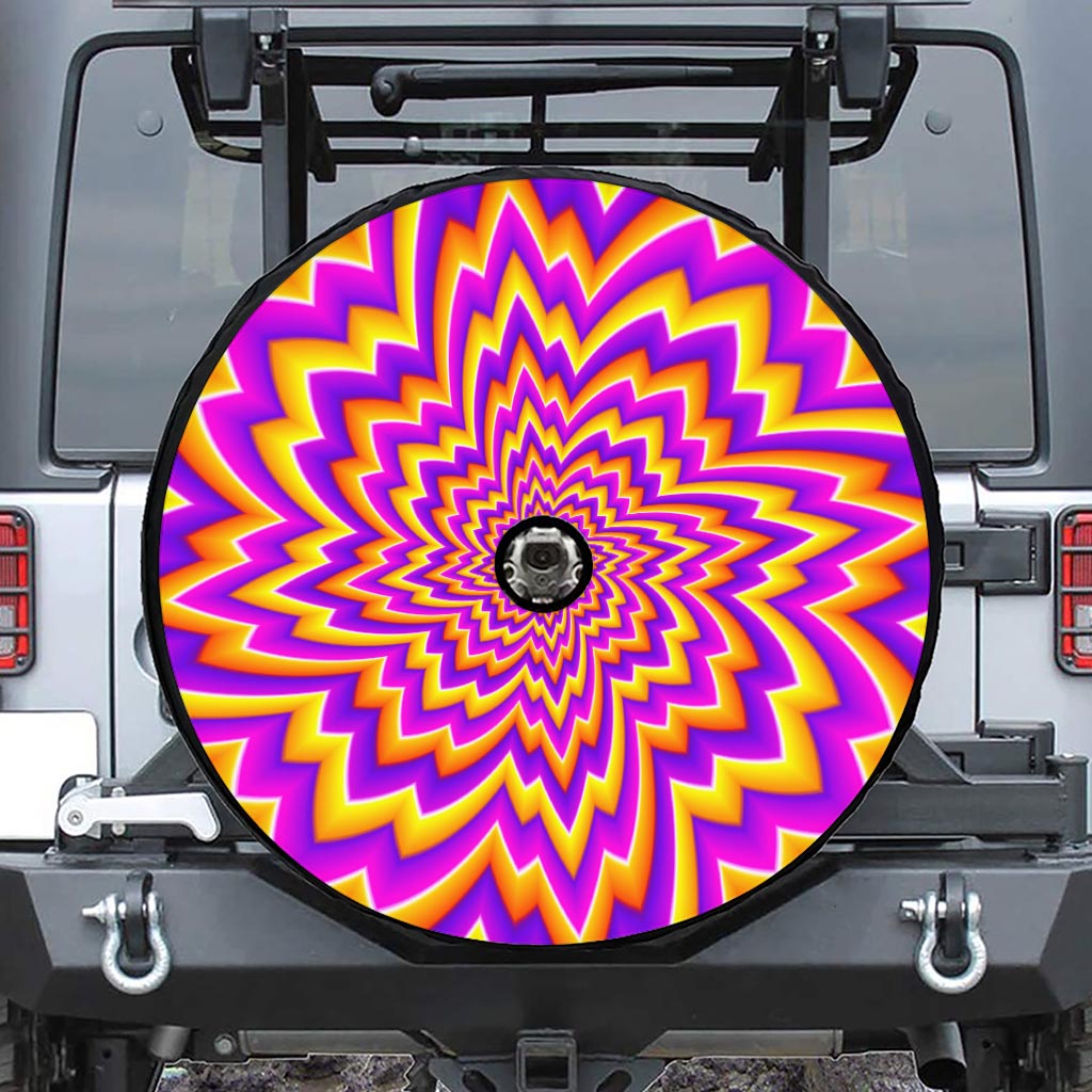 Yellow Expansion Moving Optical Illusion Tire Cover With Camera Hole