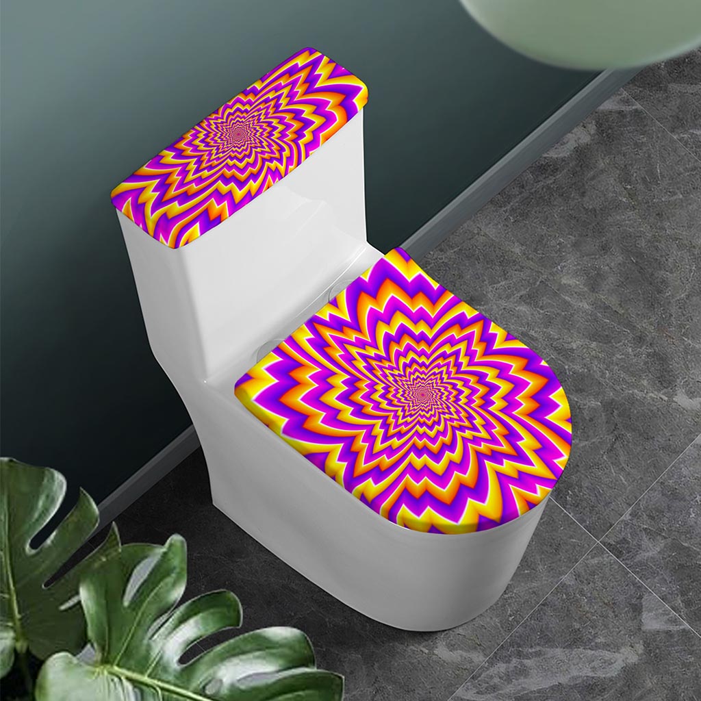 Yellow Expansion Moving Optical Illusion Toilet Lid And Tank Cover Set