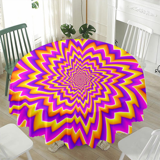Yellow Expansion Moving Optical Illusion Waterproof Round Tablecloth