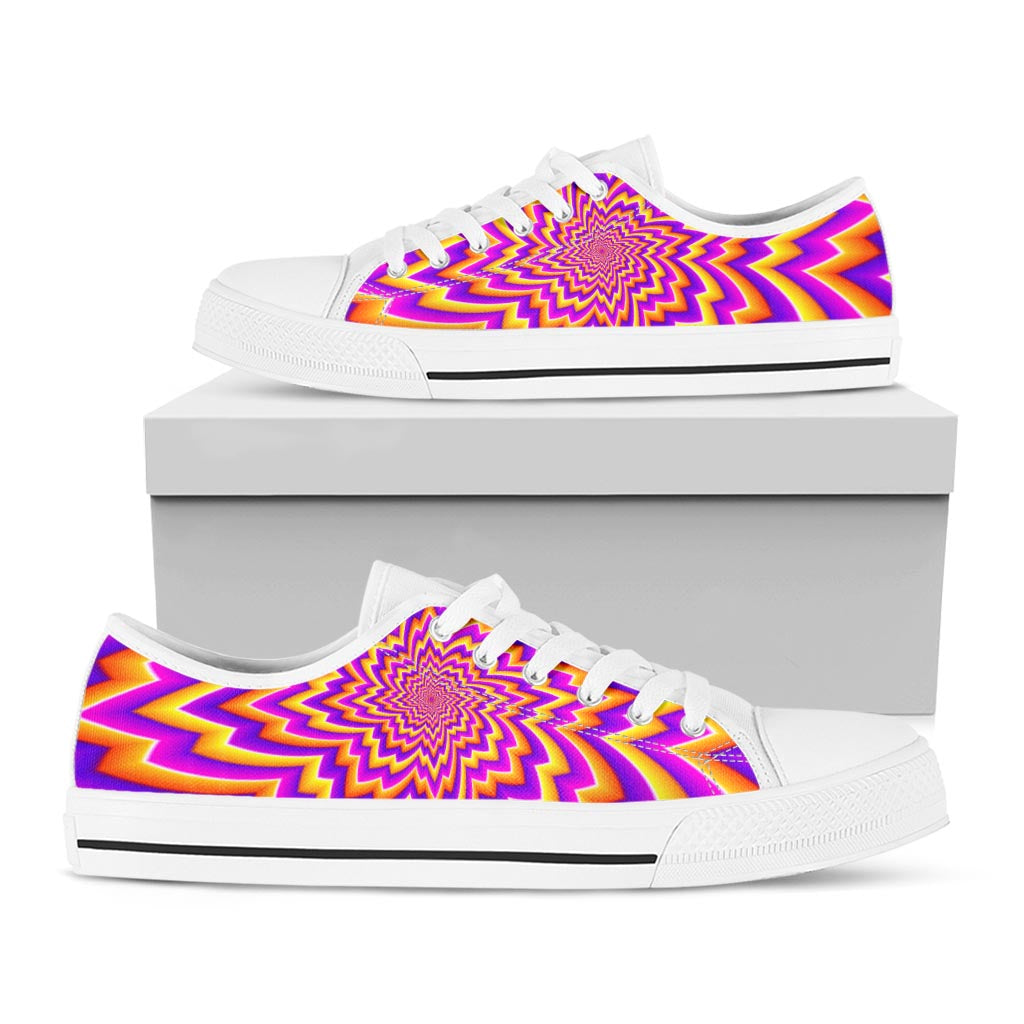 Yellow Expansion Moving Optical Illusion White Low Top Sneakers