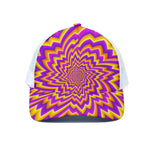 Yellow Expansion Moving Optical Illusion White Mesh Trucker Cap