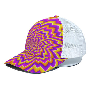 Yellow Expansion Moving Optical Illusion White Mesh Trucker Cap