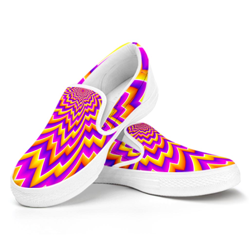 Yellow Expansion Moving Optical Illusion White Slip On Sneakers