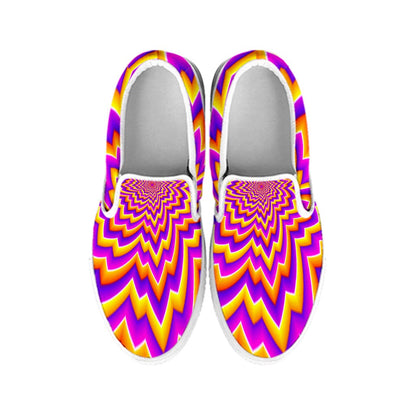 Yellow Expansion Moving Optical Illusion White Slip On Sneakers