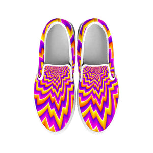 Yellow Expansion Moving Optical Illusion White Slip On Sneakers