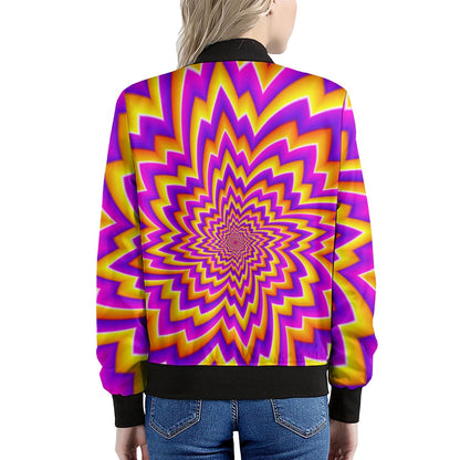Yellow Expansion Moving Optical Illusion Women's Bomber Jacket
