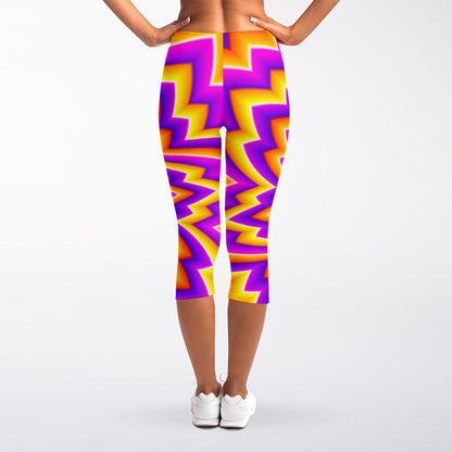 Yellow Expansion Moving Optical Illusion Women's Capri Leggings