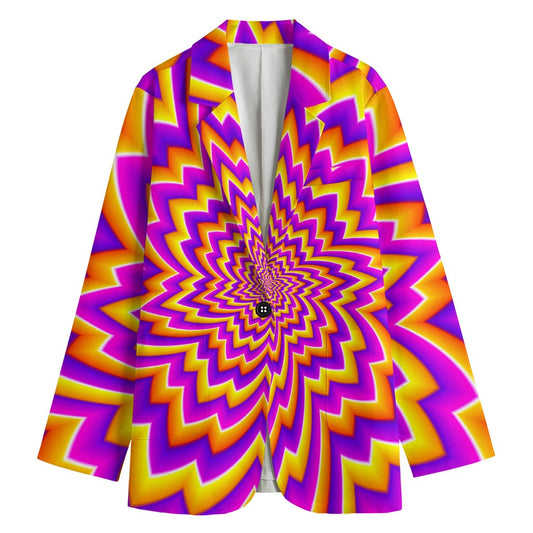 Yellow Expansion Moving Optical Illusion Women's Cotton Blazer