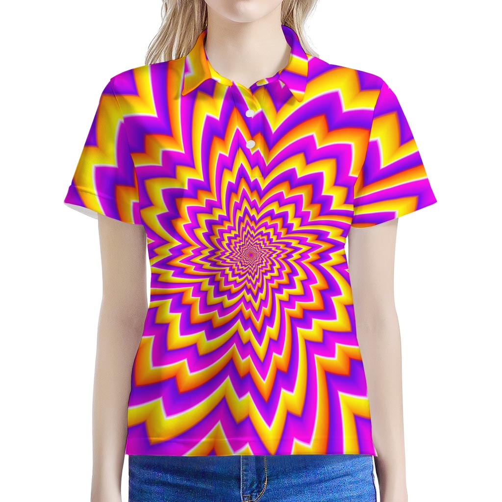 Yellow Expansion Moving Optical Illusion Women's Polo Shirt