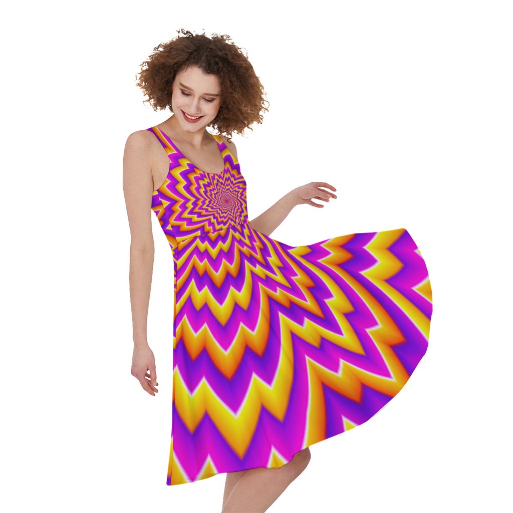 Yellow Expansion Moving Optical Illusion Women's Sleeveless Dress