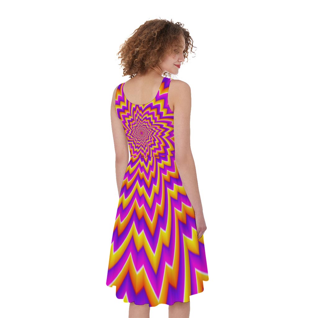 Yellow Expansion Moving Optical Illusion Women's Sleeveless Dress