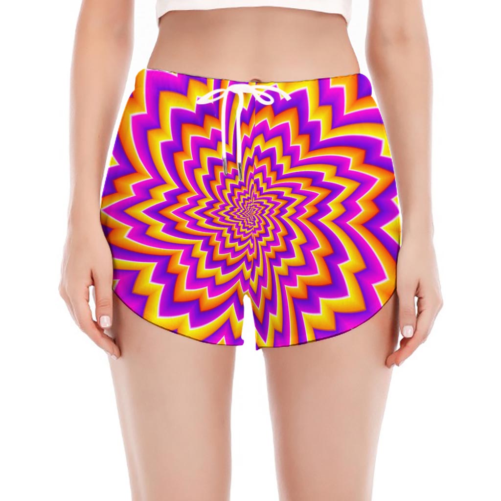 Yellow Expansion Moving Optical Illusion Women's Split Running Shorts