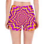 Yellow Expansion Moving Optical Illusion Women's Split Running Shorts