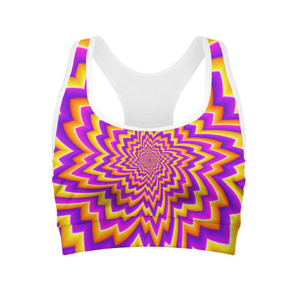 Yellow Expansion Moving Optical Illusion Women's Sports Bra