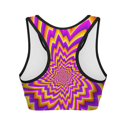 Yellow Expansion Moving Optical Illusion Women's Sports Bra