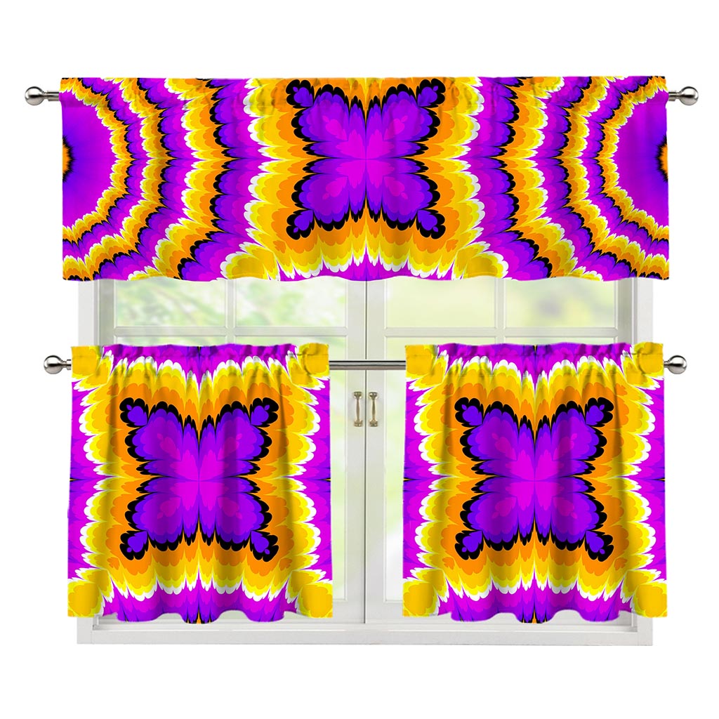 Yellow Explosion Moving Optical Illusion 3 Piece Kitchen Curtains