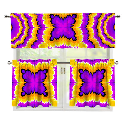 Yellow Explosion Moving Optical Illusion 3 Piece Kitchen Curtains