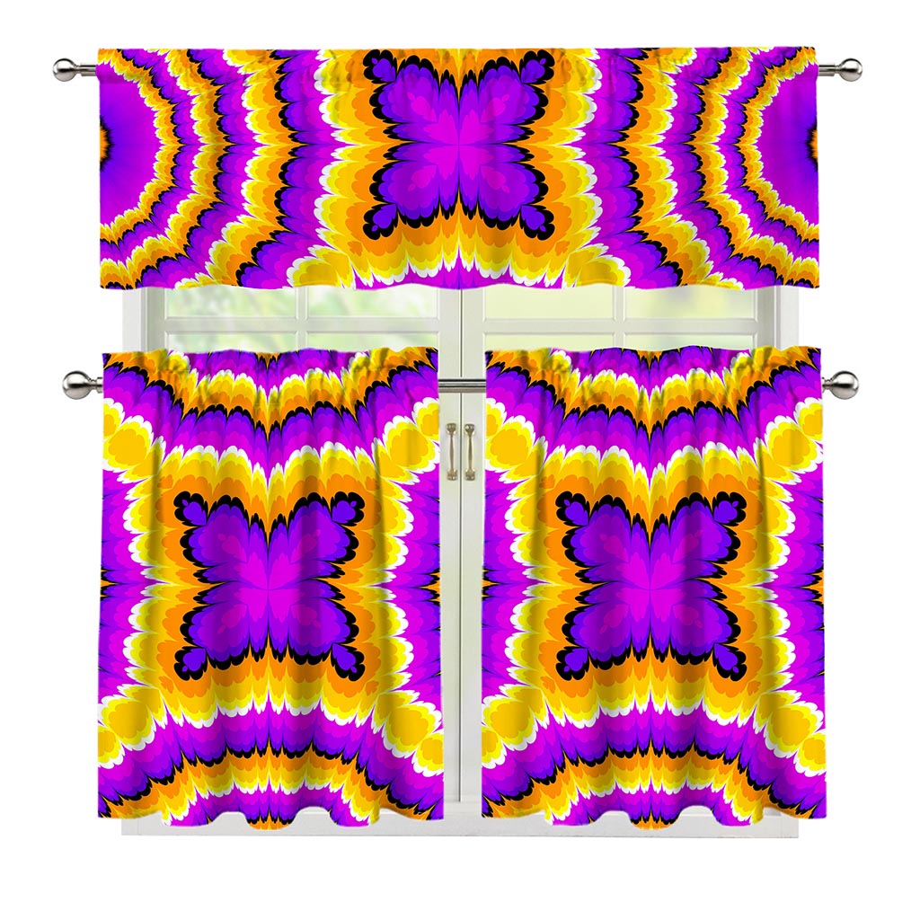 Yellow Explosion Moving Optical Illusion 3 Piece Kitchen Curtains