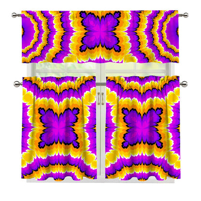 Yellow Explosion Moving Optical Illusion 3 Piece Kitchen Curtains