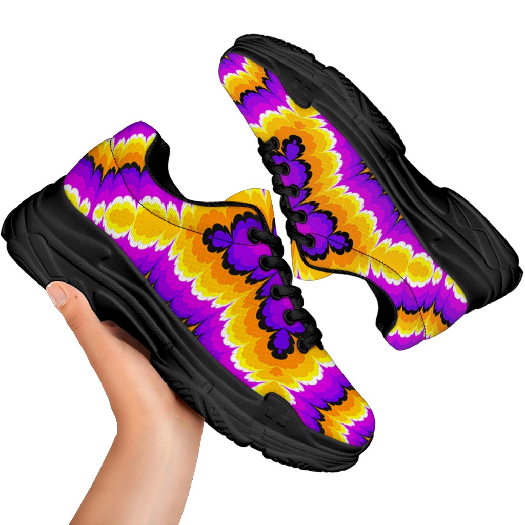 Yellow Explosion Moving Optical Illusion Black Chunky Shoes