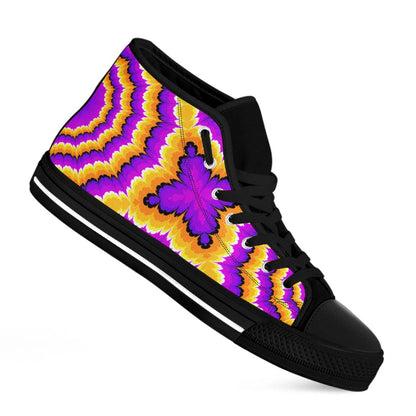 Yellow Explosion Moving Optical Illusion Black High Top Sneakers