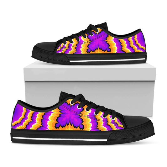 Yellow Explosion Moving Optical Illusion Black Low Top Sneakers