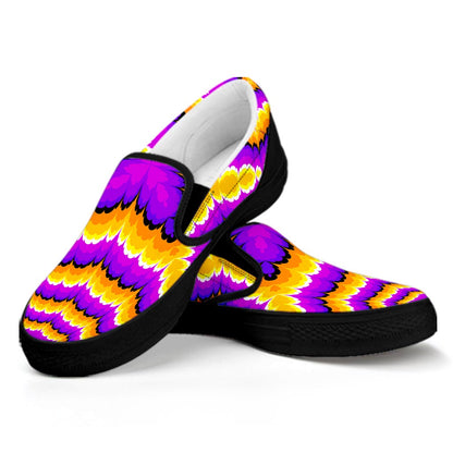 Yellow Explosion Moving Optical Illusion Black Slip On Sneakers