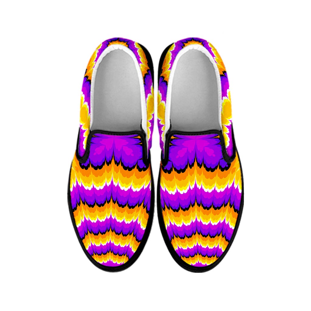 Yellow Explosion Moving Optical Illusion Black Slip On Sneakers