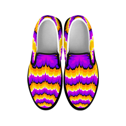 Yellow Explosion Moving Optical Illusion Black Slip On Sneakers