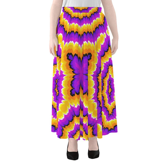 Yellow Explosion Moving Optical Illusion Chiffon Maxi Skirt