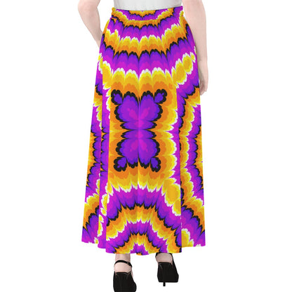 Yellow Explosion Moving Optical Illusion Chiffon Maxi Skirt